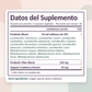 A supplement facts label in Spanish, titled 'Datos del Suplemento', showing a probiotic blend of 50 mil millones de UFC, prebiotic fiber blend of 250 mg, and organic cranberry extract of 50 mg, with a note about veggie capsules at the bottom.